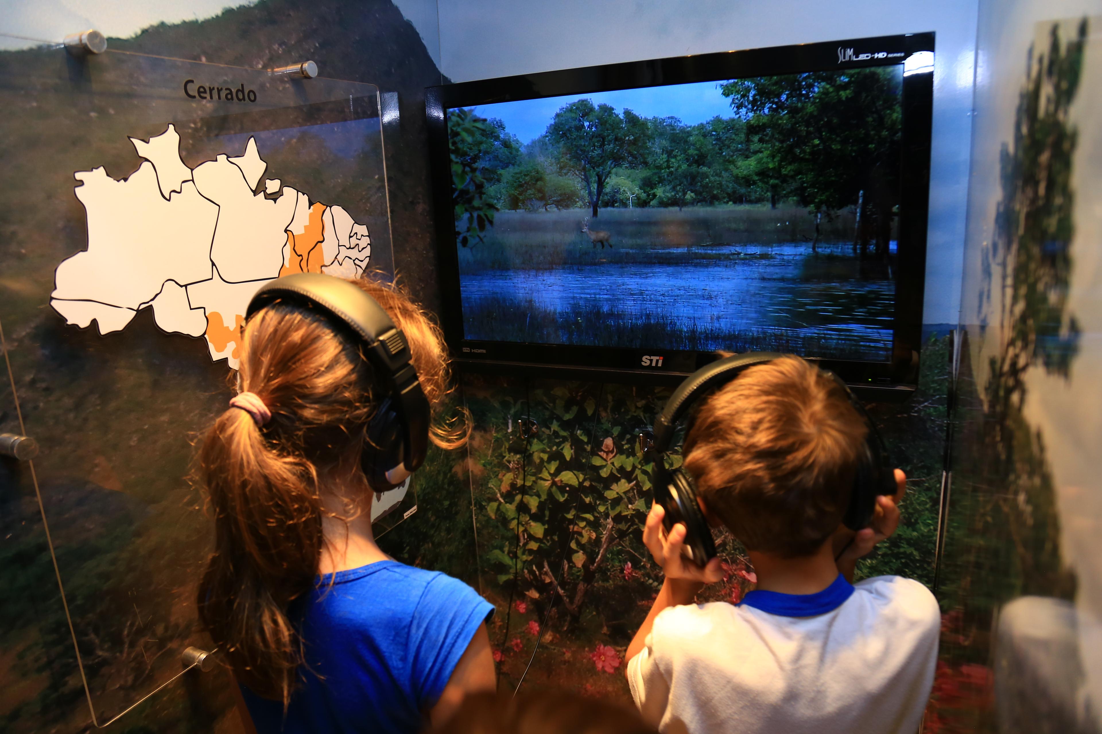 Crianças assistindo a apresentação do bioma Cerado